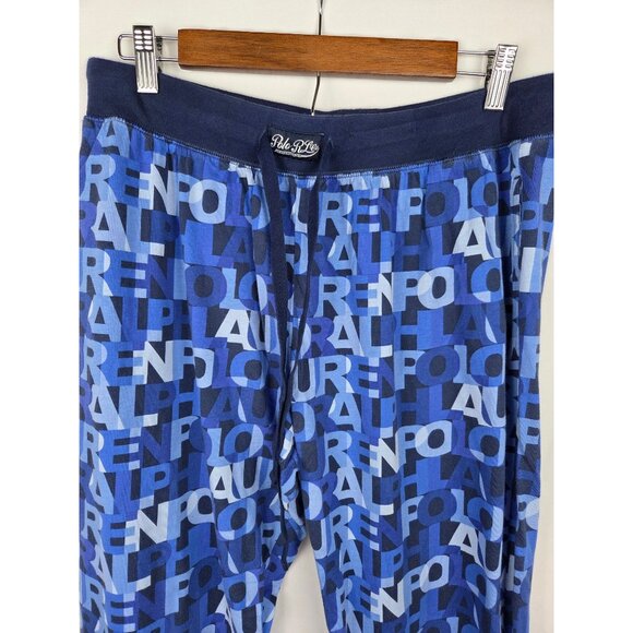 Polo Ralph Lauren Mens Large 100% Cotton Knit Logo Lounge Sleep Joggers Blue - Picture 3 of 10